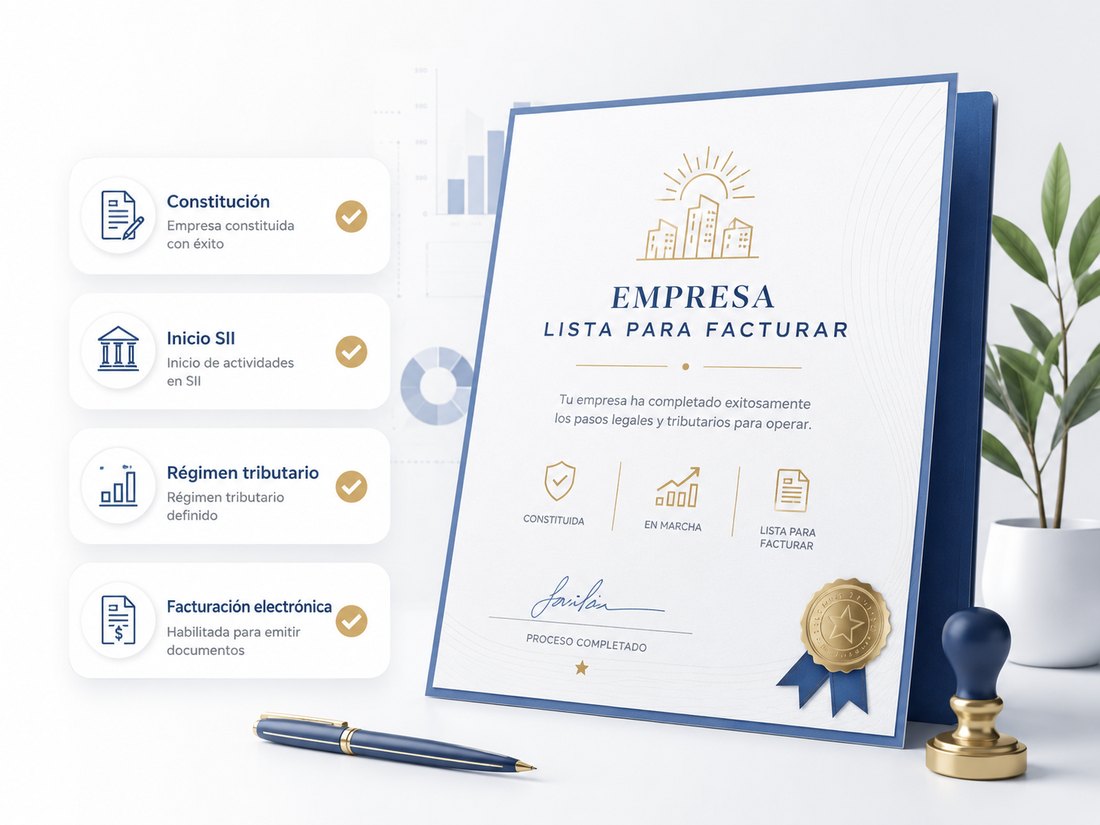Resumen visual de una empresa constituida, iniciada ante el SII y lista para facturar